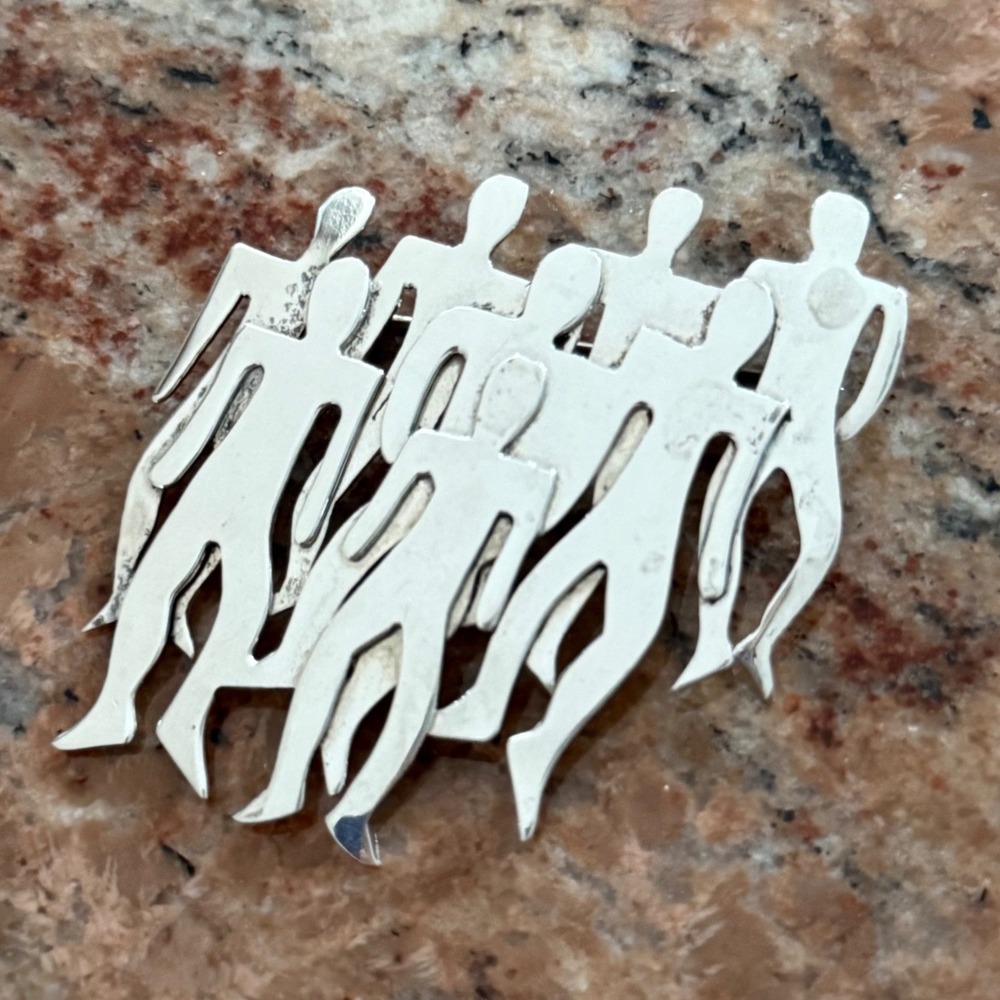 Vintage Mexico Sterling Silver Modernist People Brooch Pin